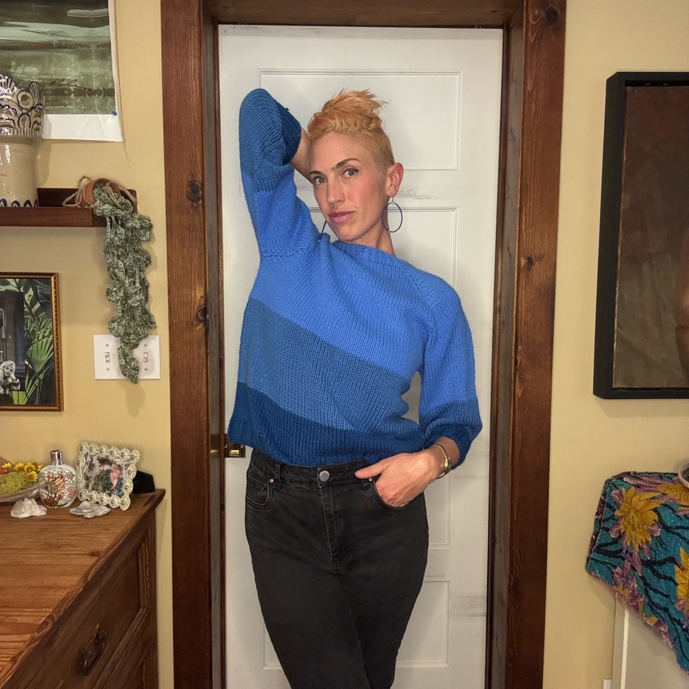 Hand Knit Nautical Blue Gradient Sweater